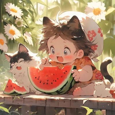 吃瓜儿童动漫图片可爱,动漫萌娃的甜蜜时光